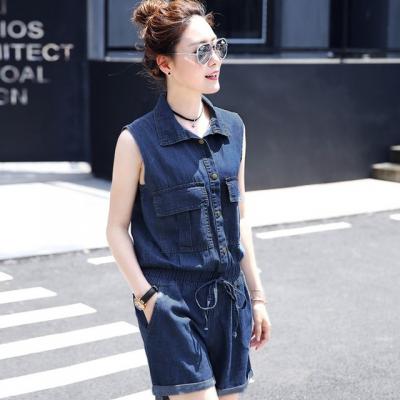 JUMSUIT JEAN ĐÙI CỔ SƠ MI LƯNG THUN - NJ983